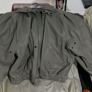 Authentic butter leather gray bomber jacket